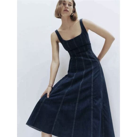 REFORMATION Amory Denim Midi Dress Size 2 - Picture 1 of 5